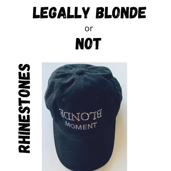 RHINESTONE Black Baseball Hat Cap Upside Down Blonde Saying